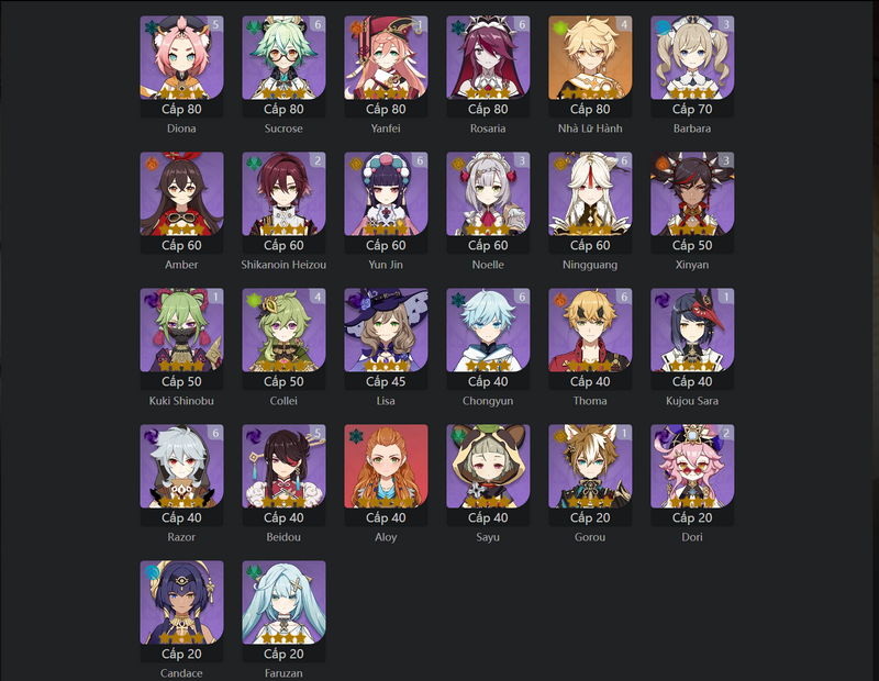 [Eu] AR58 - Yae Miko, Diluc, Ayato, Xiao, Ganyu, Yoimiya, Raiden Shogun, Tighnari(C1), Baizhu(C1), Qiqi(C1), KEqing(C1), Kazuha(C1)