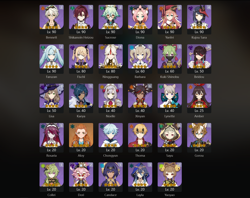 [Eu] AR58 - Neuvillette, Kazuha, Keqing, Ayaka, Nahida, Tighnari(C1), Jean(C1), Raiden Shogun(C2)