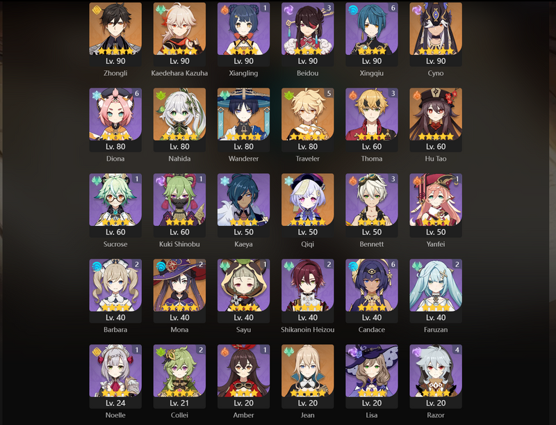 [America] AR56 - Zhongli, Kazuha, Cyno, Nahida, Wanderer, Hu Tao, Qiqi, Jean, Keqing, Mona(C2)