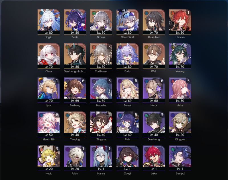 [America] TL69 - Jingliu, Seele, Bronya, Silver Wolf, Ruan Mei, Clara, Dan Heng, Bailu, Welt, Yanqing, Himeko(E1)