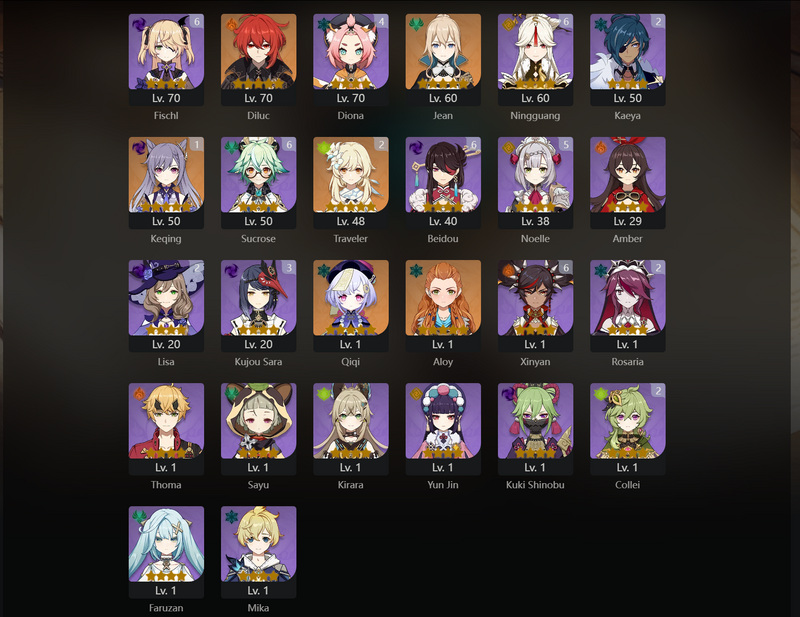 [America] AR57 - Albedo, Raiden Shogun, Tartaglia, Ayato, Ganyu, Hu Tao, Kazuha, Venti, Xiao, Diluc, Jean, Qiqi, Keqing(C1), Mona(C2), Zhongli(C2)[Dead:G]