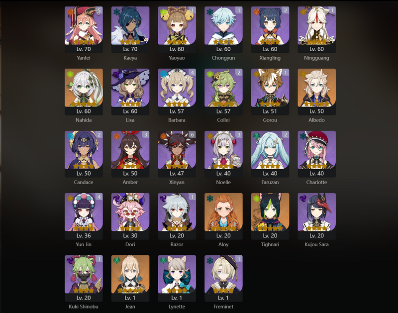 [Eu] AR57 - Hu Tao, Klee, Yae Miko, Nilou, Mona, NAhida, Albedo, Tighnari, Jean, Qiqi(C1), Wanderer(C1), Diluc(C2)