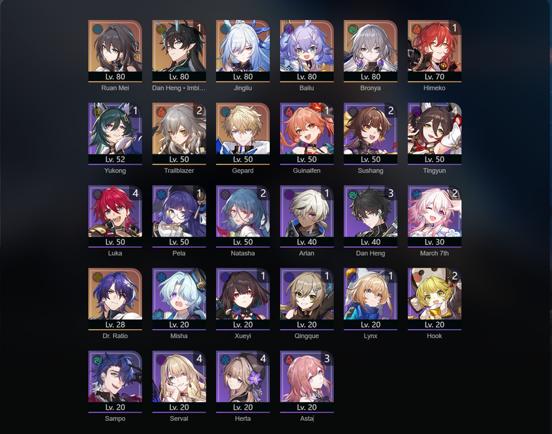 [America] TL63 - Ruan Mei, Jingliu, Baulu, Bronya, Gepard, Dr Ratio, Himeko(E1), Danheng(E1)