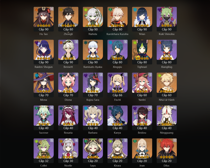 [Asia] AR57 - Zhongli, Nahida, Kazuha, Yelan, Raiden Shogun, Ayaka, Mona, Tighnari, Jean, Diluc(C1), Hu Tao(C1)[Dead:F,G]