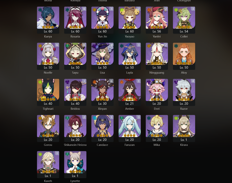 [Asia] AR60 - Neuvillette,  Tartaglia, Ganyu, Yelan, Ayato, Nilou, Alhaitham, Venti, Xiao, Nahida, Qiqi, Albedo, Baizhu, Yae Miko, Yoimiya, Jean, Tighnari, Raiden Shogun(C1), Diluc(C1), Mona(C1) Dead[Gc]