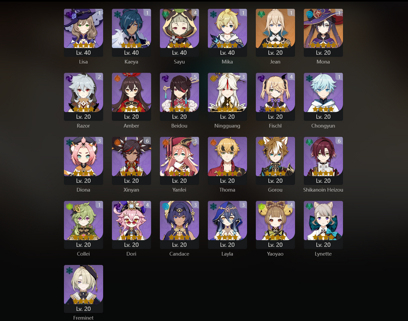 [America] AR60 - Cyno, Yoimiya, Yelan, Ayato, Nahida, Wanderer, Kazuha, Zhongli, Jean(C1), Mona(C1), Diluc(C1), Eula(C1), Raiden Shogun(C1), KEqing(C3)