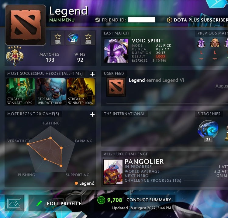 Legend V | MMR: 3620 - Behavior: 9708