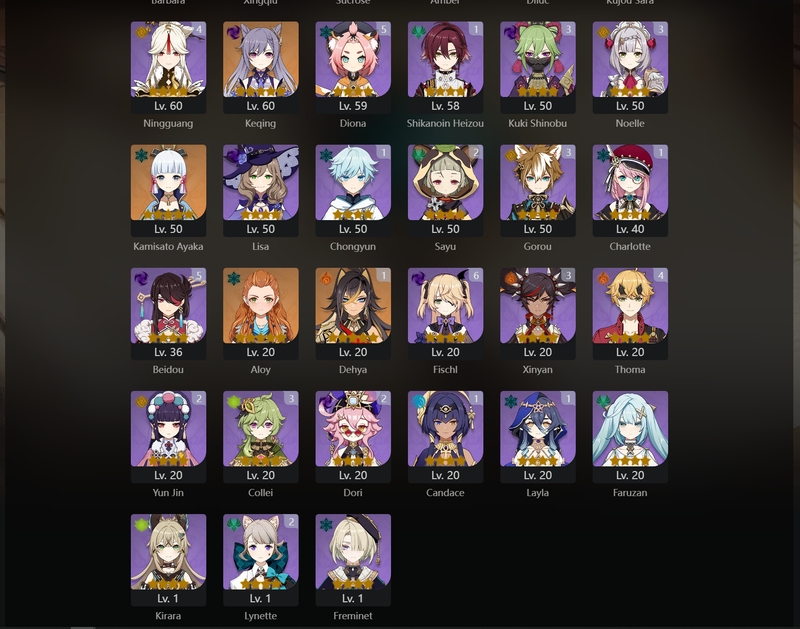 [Asia] AR58 - Venti, Zhongli, Tartaglia, Ganyu, Hu tao, Raiden Shogun, Nahida, Furina, Yelan, Tighnari, Diluc, Keqing, Ayaka, Dehya(C1), Jean(C4)