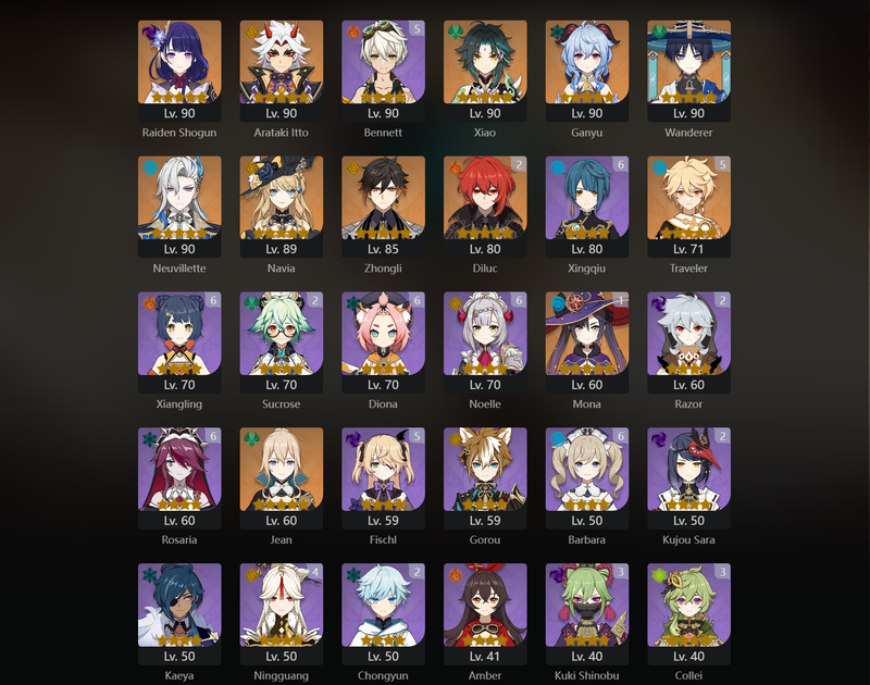 [Eu] AR57 - Raiden Shogun, Itto, Xiao, Ganyu, Wanderer, Neuvillette, Navina, Zhongli, Jean, Qiqi, Mona(C1), Diluc(C2)[Dead:f]