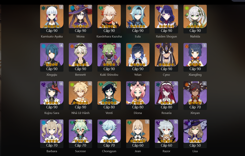 [Asia] AR58 - Kazuha, Eula, Nahida, Yelan, Cyno, venti, Mona(C1), Qiqi(C1), KEqing(C1), Ayaka(C2), Jean(C3), Raiden Shogun(C3)