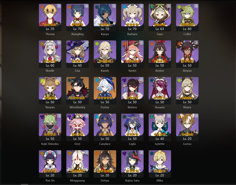 [Asia] AR59 - Dehya, Qiqi, Taraglia, Diluc, Nahida, Keqing, Mona, Lyney, Zhongli, Albedo, Kazuha, Tighnari, Cyno, Wriothesley, Furina, Xiao(C1), Jean(C2)[Dead:f]