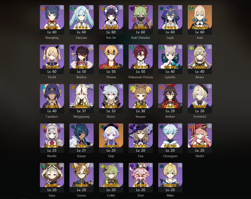 [America] AR56 - Raiden Shogun, Nahida, Wanderer, Ayaka, Nilou, Furina, Jean, Qiqi, Yelan(C1), Wanderer(C1), Tighnari(C1), Diluc(C1), Keqing(C1)