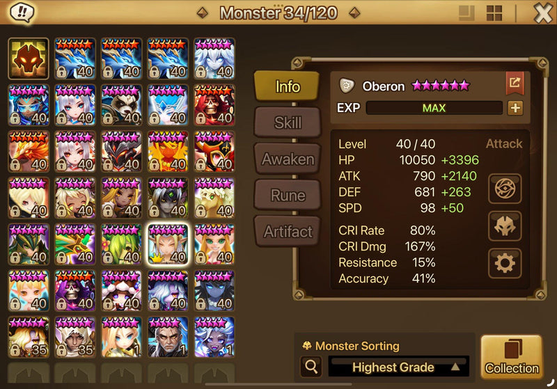 [Asia] Midgame | Oberon, Kiki, Elena +13nat. Bonus: 3700 scrolls, 18k crystals