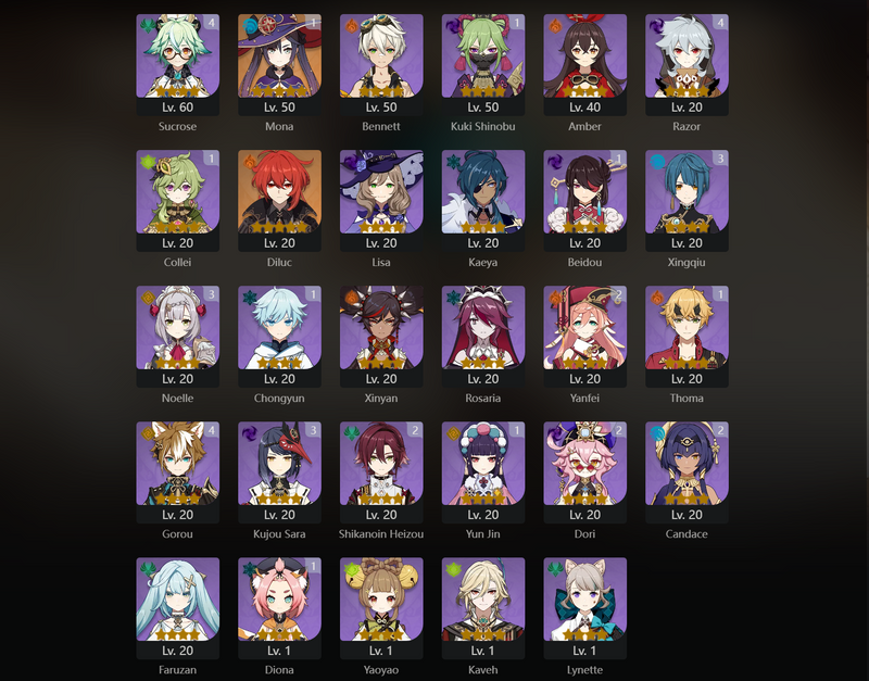 [Asia] AR55 - Ayaka, Zhongli, Kazuha, Yelan, Kokomi, Wanderer, Alhaitham, Diluc, Qiqi(C1), Mona(C1)