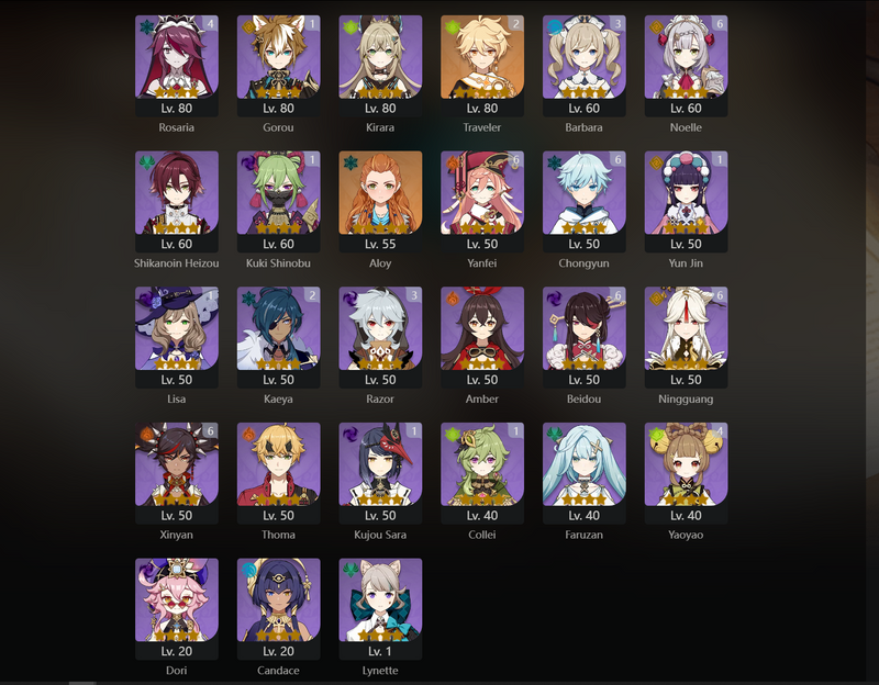 [Eu] AR58 - Ayaka, Tartaglia, Albedo, Hu Tao, Raden Shogun, Itto, Ayato, Eula, Ganyu, Qiqi(C1), Diluc(C2), Mona(C3)