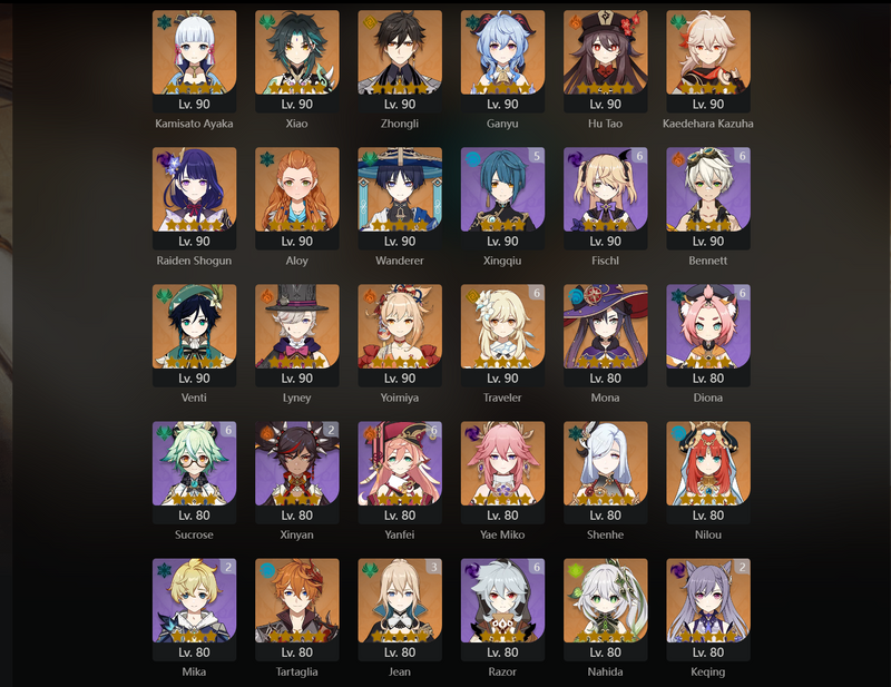 [America] AR60 - Diluc, Ayaka, Xiao, Zhongli, Ganyu, Hu Tao, Kazuha, Raiden Shogun, Wanderer, Venti, Lyney, Yoimiya, Mona, Miko, Shenhe, Nilou, Tartaglia, Nahida, Tighnari, Keqing(C3), Jean(C3), Qiqi(C3)[Dead:T,g]