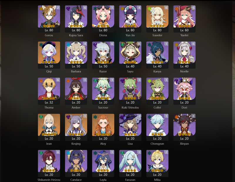 [America] AR58 - Neuvillette, Venti, Zhongli, Ganyum Raiden Shogun, Kokomi, Itto, Cyno, Nahida, Diluc, Qiqi, JEan, Hu Tao(C1), Mona(C1), Keqing(C1)