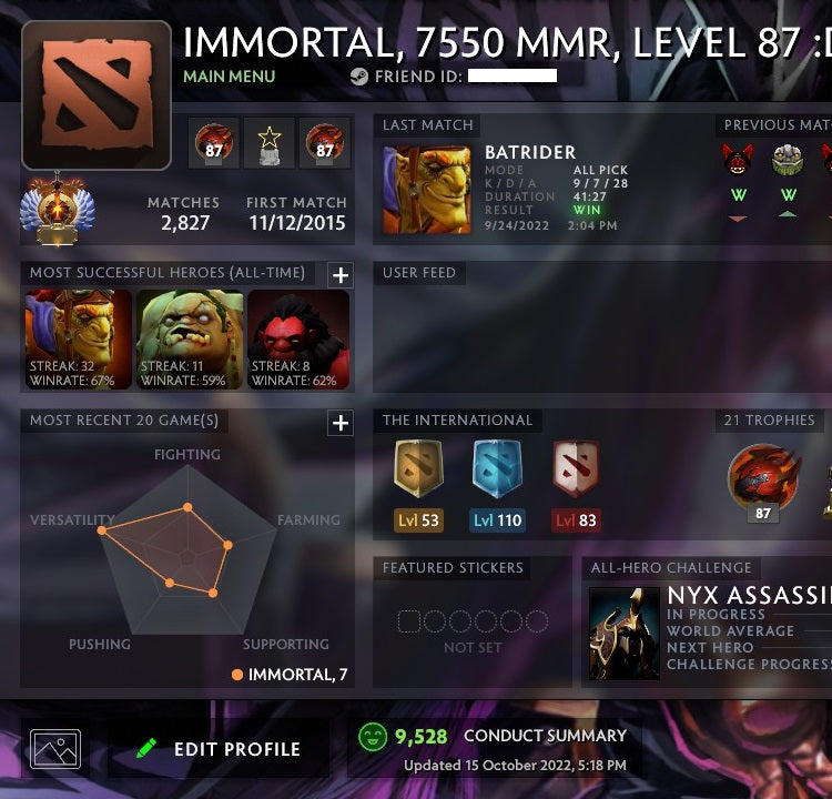 Immortal | MMR: 7550 - Behavior: 9528