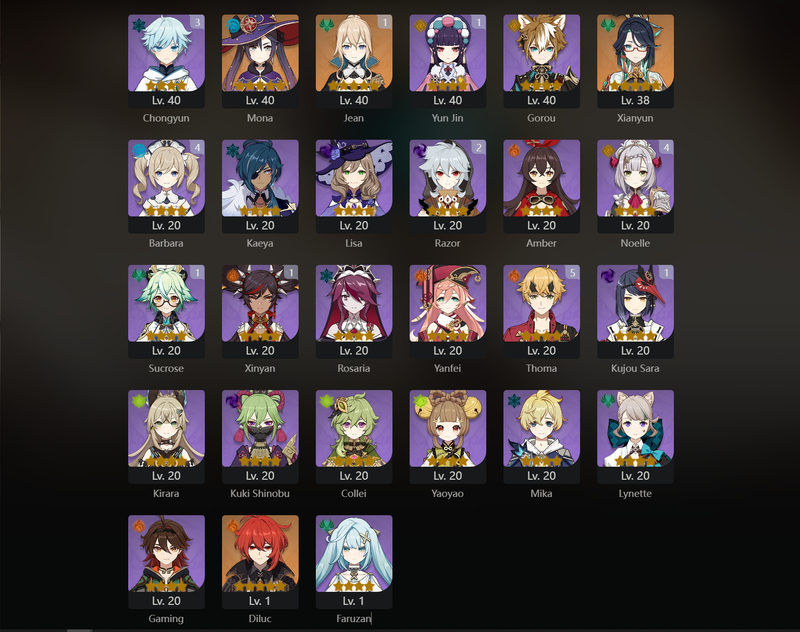 [Eu] AR55 - Ayaka, Raiden Shogun, Kazuha, Nahida, Itto, Mona, Xianyun, Diluc, Jean(C1)