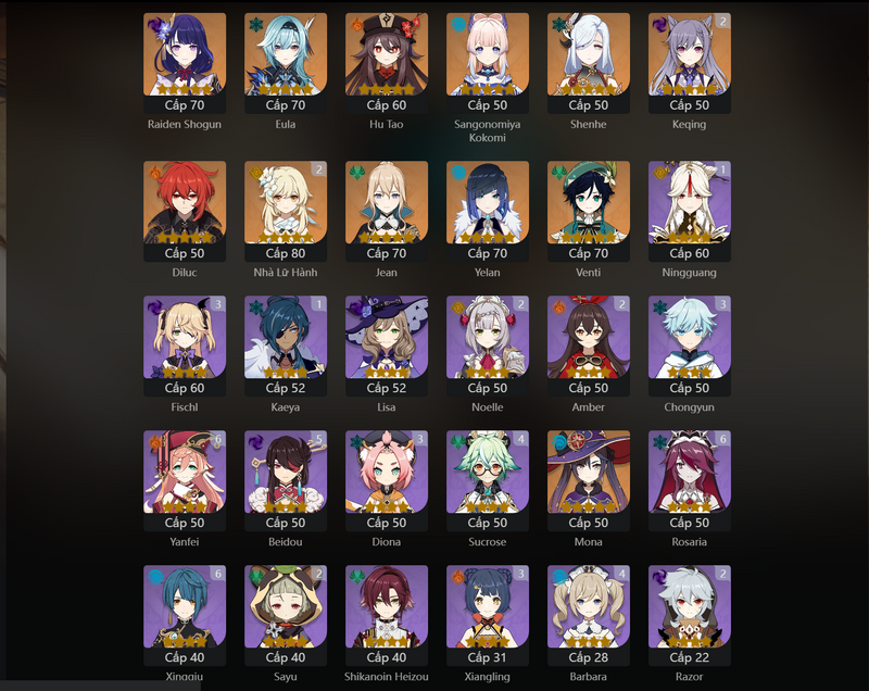 [America] AR45 - Raiden Shogun, Eula, Hu Tao, Kokomi, Shenhe, Diluc, JJean, Yelan, Venti, Mona, Keqing(C2)