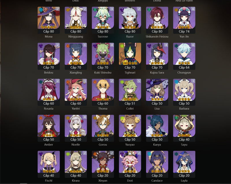 [Asia] AR58 - Ayaka, Yoimiya, Shenhe, Xiao, Tartaglia, Venti, Diluc, Tighnari, Yae Miko(C1), Mona(C2)