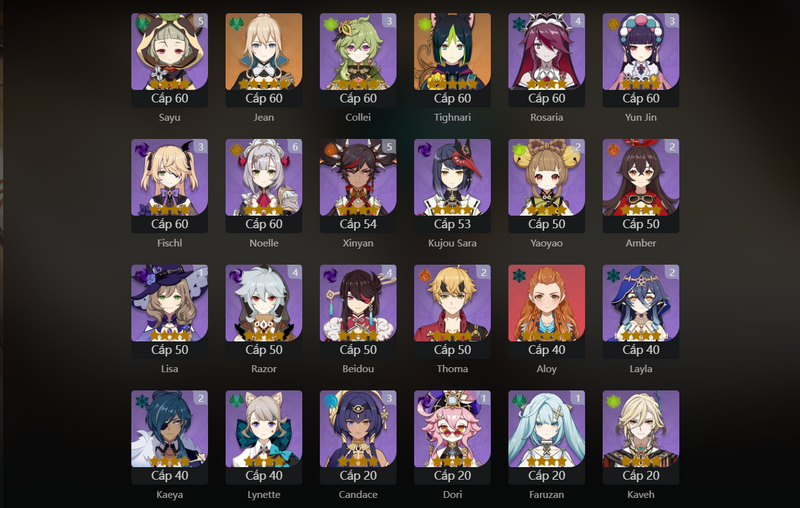 [America] AR60 - Venti, Zhongli, Raiden Shogun, Nahida, Kazuha, Yae miko, Cyno, Itto, Jean, Tighnari, Qiqi(C1), Mona(C1), Keqing(C1), Diluc(C2)