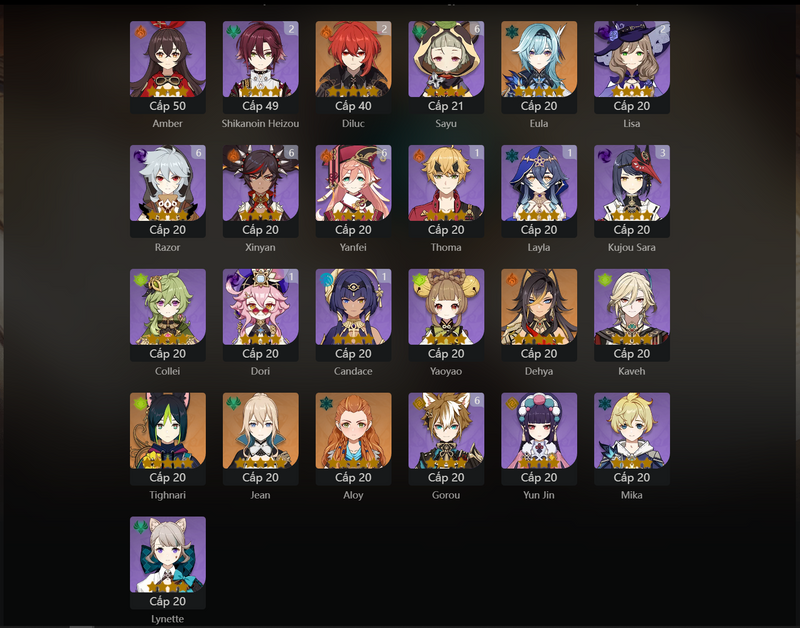 [America] AR60 - Ayaka, Venti, Xiao, Zhongli, Ganyu, Kazuha, Raiden Shogun, Shenhe, Nahida, Kokomi, Qiqi, Eula, Dehya, Tignari, Jean, Wanderer(C1), KEqing(C1) [Intertwined Fate: 90]