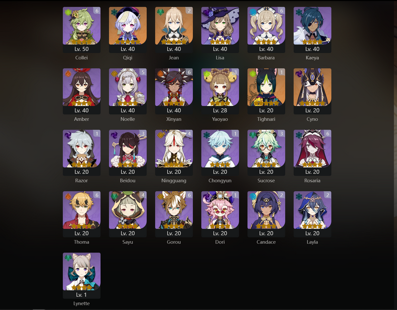 [Eu] AR56 - Neuvillette, Yae Miko, Itto, Ayato, Diluc, Klee, Hu Tao, Ayaka, Zhongli, KAzuha, Yoimiya, Yelan, Nahida, Raiden Shogun, Alhaitham, Xiao, Wanderer, Qiqi, Cyno, Mona(C1), Tighnari(C1), Keqing(C2), Jean(C2)