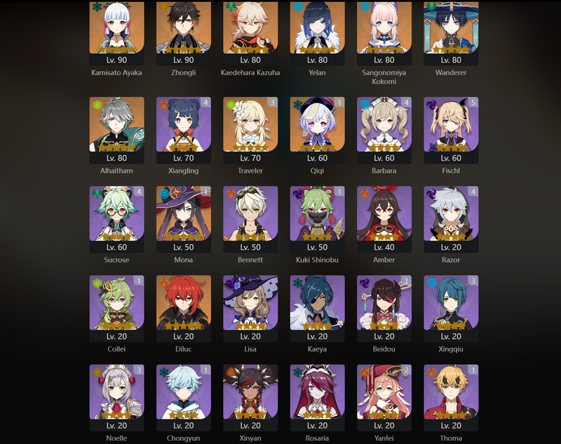 [Asia] AR55 - Ayaka, Zhongli, Kazuha, Yelan, Kokomi, Wanderer, Alhaitham, Diluc, Qiqi(C1), Mona(C1)