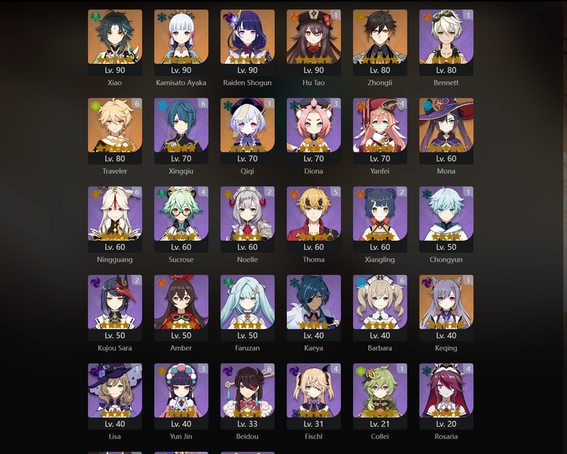 [America] AR57 - Xiao, Ayaka, Raiden Shogun, Zhongli, Mona, Keqing(C1), Qiqi(C1), Hu Tao(C1)[Dead:f]