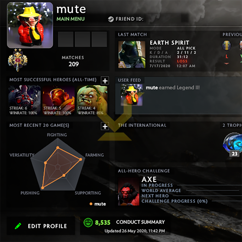 Legend II | MMR: 3280 - Behavior: 8535