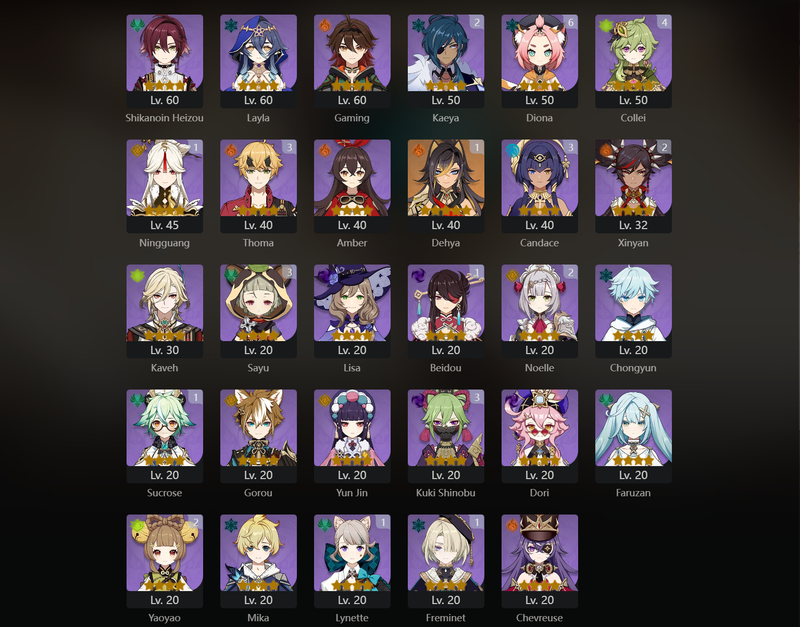 [America] AR56 - Venti, Tartaglia, Furina, Ayato, Cyno, Keqing, Jean, Qiqi, Hu Tao(C1), Mona(C1), Dehya(C1)