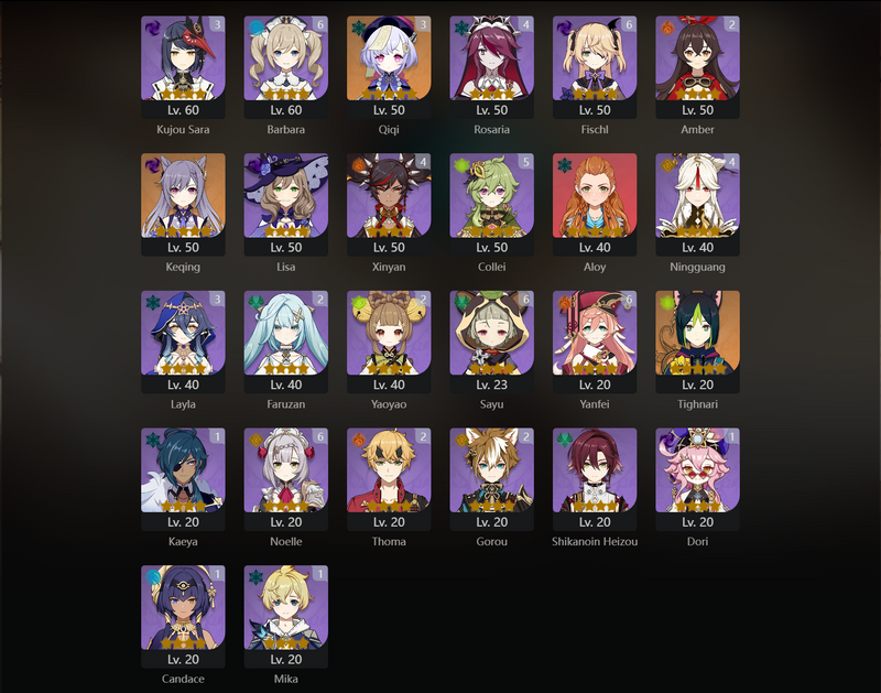 [Asia] AR60 - Xiao, Ganyu, Hu Tao, KAzuha, Raiden Shogun, Yelan, Ayato, Nahida, Yoimiya, Alhaitham, Ayaka, Eula, Albedo, Tartaglia, Shenhe, KEqing, Tiahnari, Mona(C1), Diluc(C2), Jean(C2), Qiqi(C3)