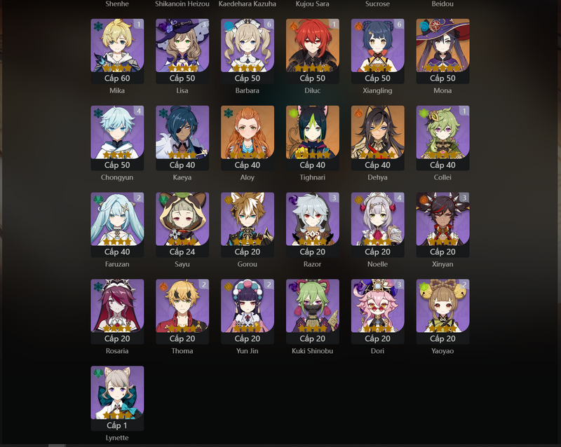 [Asia] AR58 - Ayaka, Zhongli, Hu Tao, Eula, Raiden Shogun, Nahida, Jean, Venti, Ganyu, Nilou, Shenhe, Kazuha, Mona, Tighnari, Dehya, Diluc(C1)