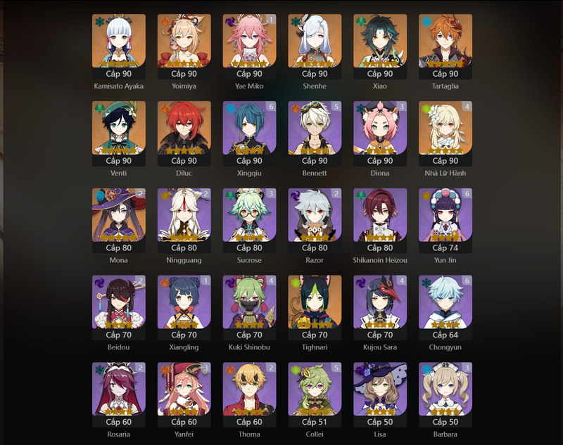 [Asia] AR58 - Ayaka, Yoimiya, Shenhe, Xiao, Tartaglia, Venti, Diluc, Tighnari, Yae Miko(C1), Mona(C2)