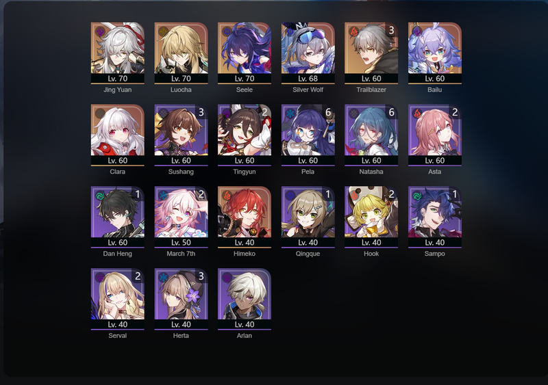 [Eu] TL60 - Jing Yuan, Luocha, Seele, Silver Wolf, Bailu, Clara, Himeko