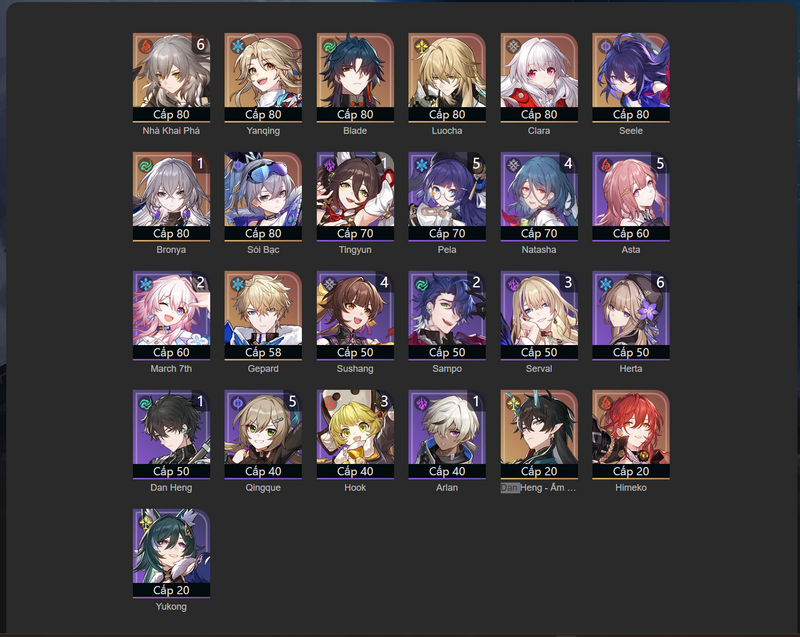 [Asia] TL66 - Yangqing, Blade, Luocha, Clara, Seele, Silver Wolf, Gepard, Himeko, Danheng, Bronya(E1)