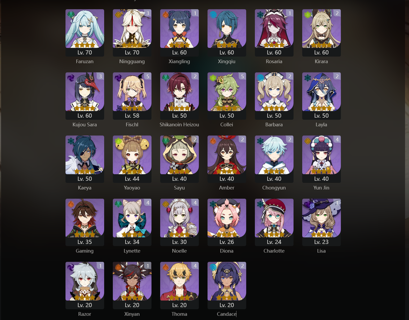 [Eu] AR55 - Yae Miko, xiao, kokomi, Venti, Cyno, Baizhu, Keqing(C1), Dehya(C1)