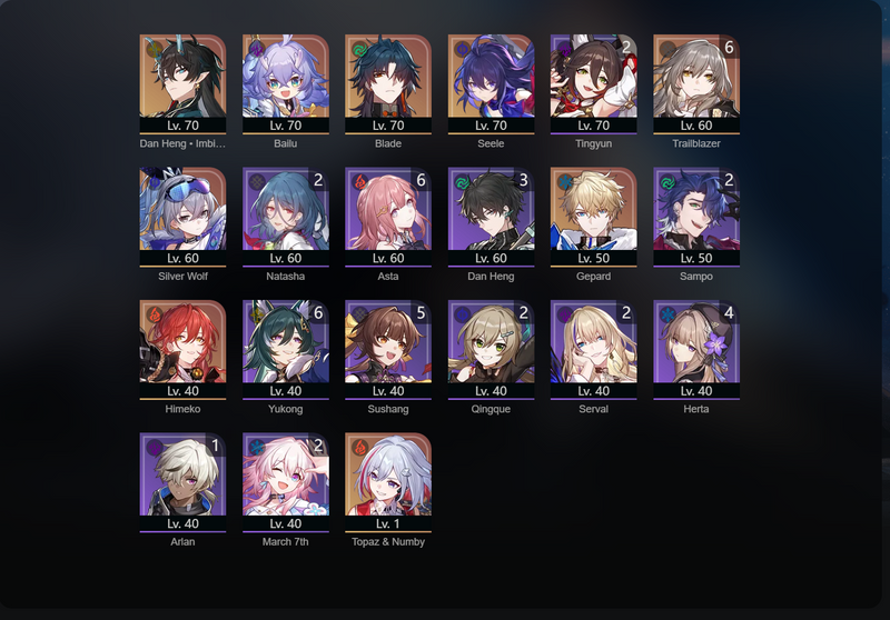 [Asia] TL58 - Danheng, Bailu, Seele, Silver Wolf, Gepard, Himeko, Topaz & Numby, Blade