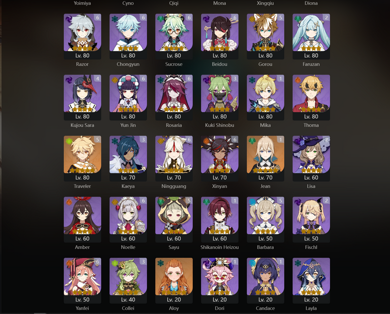 [Eu] AR60 - Neuvillette, Ayaka, Klee, Zhongli, Ganyu, KAzuha, Raiden Shogun, Itto, Tartaglia, Yelan, Shenhe, Wanderer, Ayato, Xiao, Yoimiya, cyno, Mona, KEqing(C1), Diluc(C1), Eula(C1), Jean(C1), Qiqi(C2) Dead[Fb]