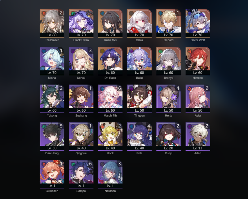 [America] TL65 - Black Swan, Ruan Mei, Clara, Silver Wolf, Dr Ratio, Bailu, Bronya, Himeko, Gepard(E1)