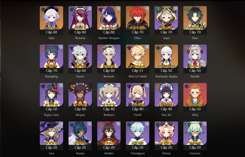 [Asia] AR50 - Qiqi, Xiao, Ayaka, Diluc(C1), Raiden Shogun(C1)