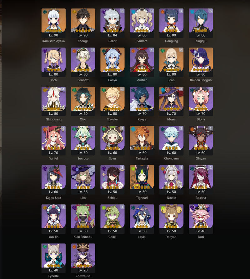 [Asia] AR56 - Ayaka, Zhongli, Ganyu, Raiden Shogun, xiao, Tartaglia, Tighnari, Jean(C2)