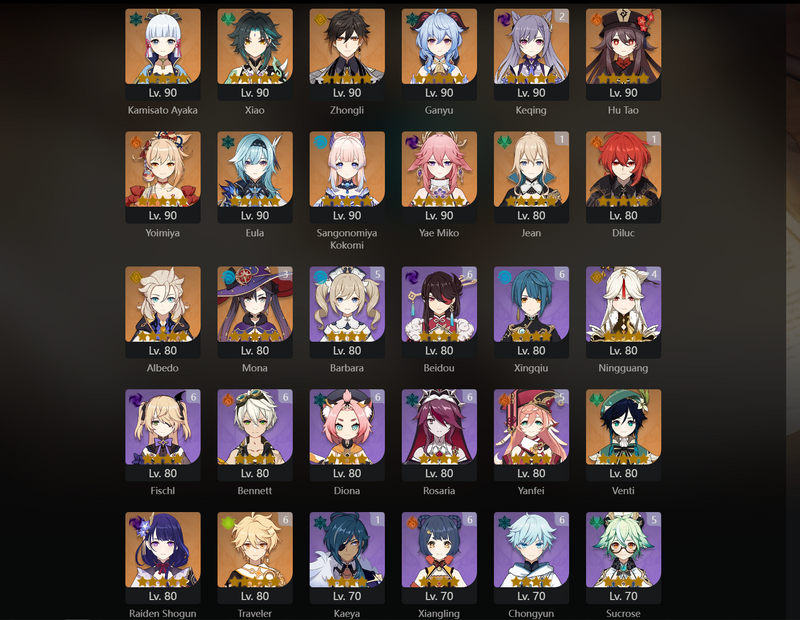 [America] AR59 - Ayaka, Xiao, Zhongli, Ganyu, Hu Tao, Yoimiya, Eula, Kokomi, Yae Miko, Albedo, Venti, Raiden Shogun, Qiqi, Jean(C1), Diluc(C1),Keqing(C2), Mona(C3)