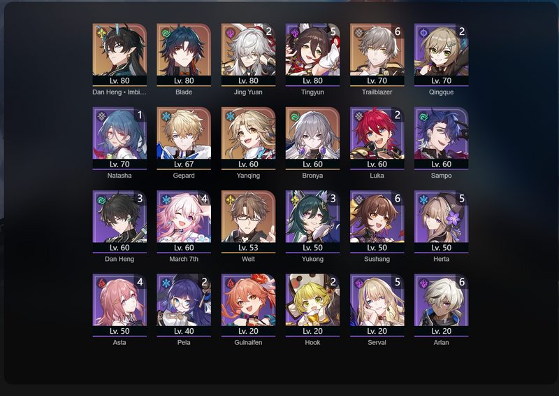 [Eu] TL64 - Danheng, Blade, Gepard, Yanqing, Bronya, Welt,  Jing Yuan(E2)