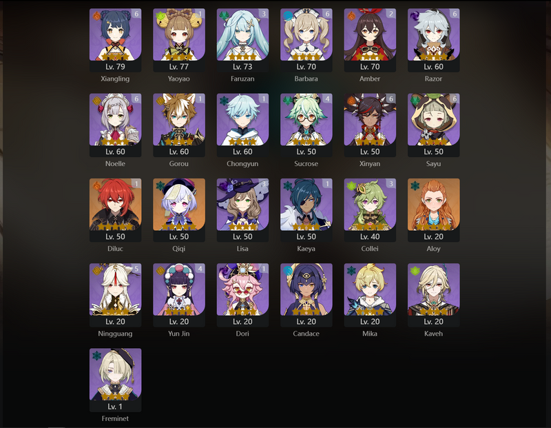 [America] AR60 - Eula, Cyno, Xiao, Alhaitham, Itto, Mona, Zhongli, Ayaka, Raiden Shogun, Nahida, Dehya, Neuvillette, Qiqi(C1), Hu Tao(C1), Kazuha(C1), Yelan(C1),Keqing(C1), Diluc(C1), Jean(C3)